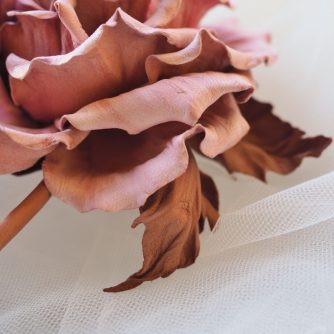 blush pink leather rose corsage