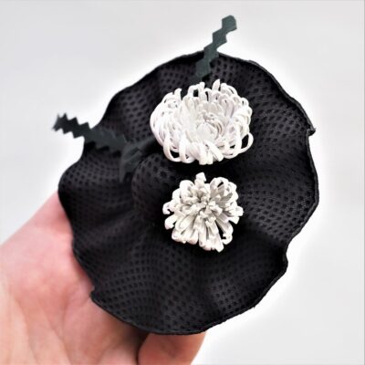 miniature leather hat brooch detail