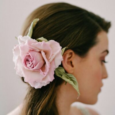 Silk rose hair comb in blush pink. Wedding flowers