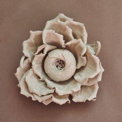 linen rose brooch