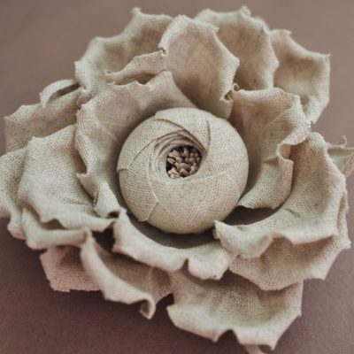 linen rose brooch