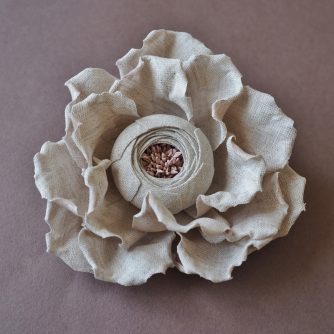 linen rose brooch