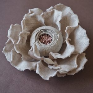 linen rose brooch