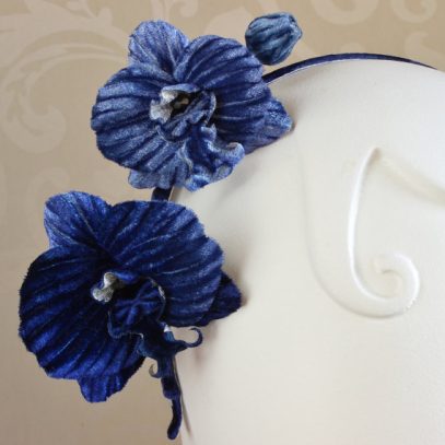 blue orchid headpiece closeup