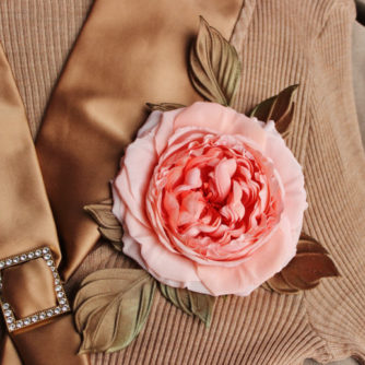 silk English rose corsage