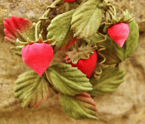 fabric strawberries brooch