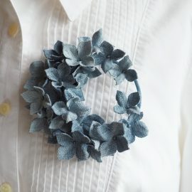 denim hydrangea brooch