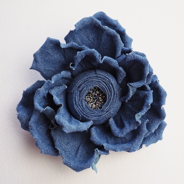 Denim flower brooch