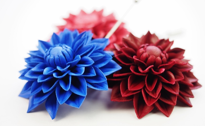 Leather dahlia flower pin