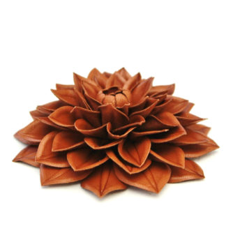 cognac leather dahlia flower side small