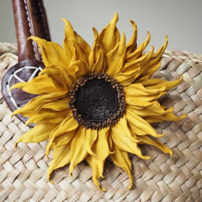 leather sunflower brooch