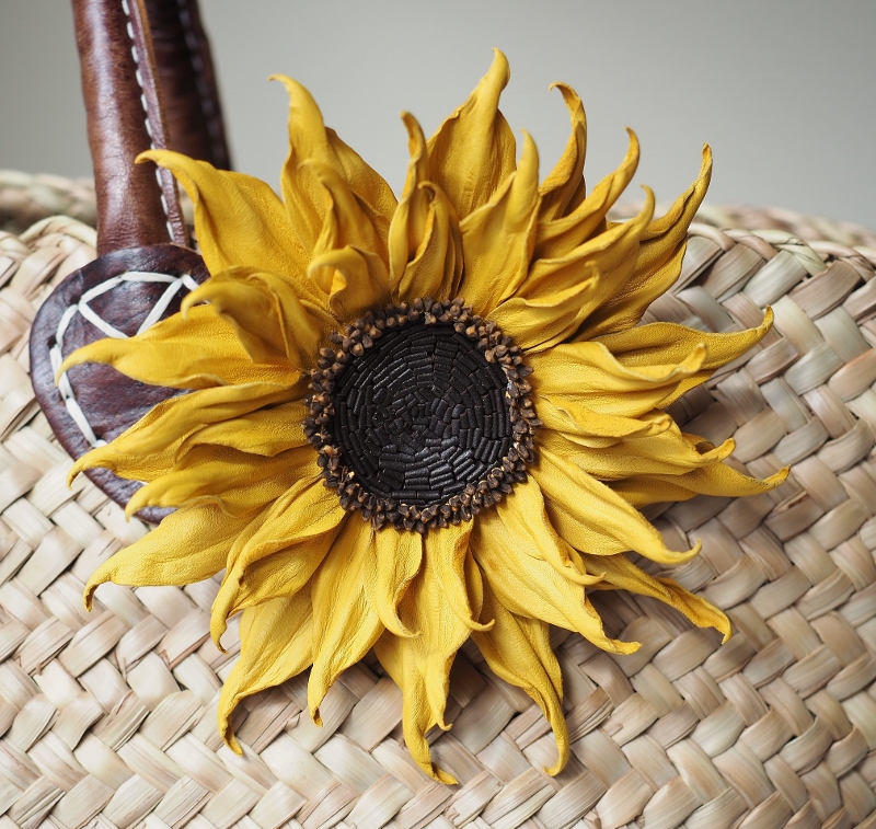leather sunflower brooch