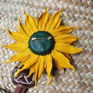 leather sunflower brooch