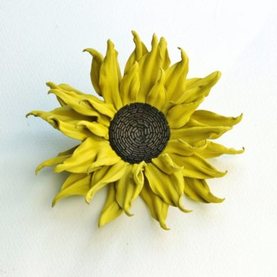 leather sunflower brooch
