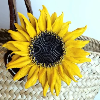 new leather sunflower brooch