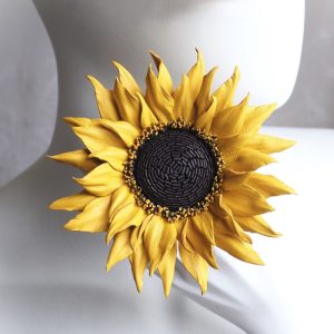 new leather sunflower brooch