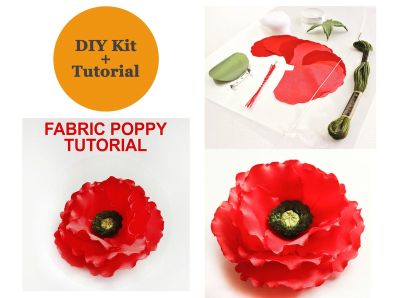 SPECIAL OFFER DIY Kit for making a Fabric Poppy Corsage+TUTORIAL