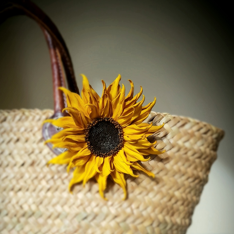 leather sunflower brooch