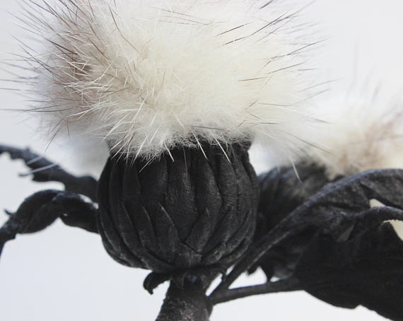 fur leather thistle corsage