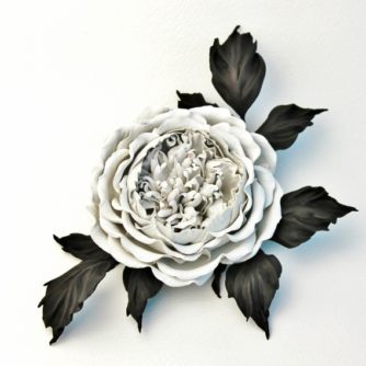 white leather rose brooch