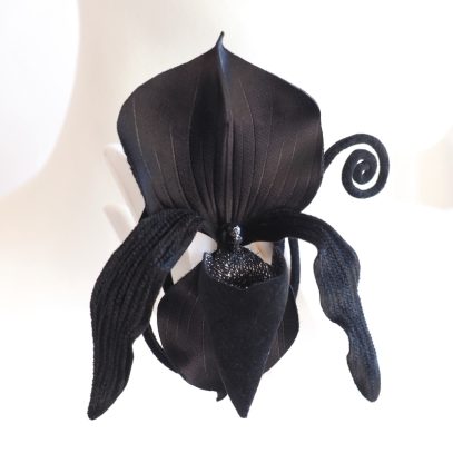 black velvet lady slipper orchid brooch