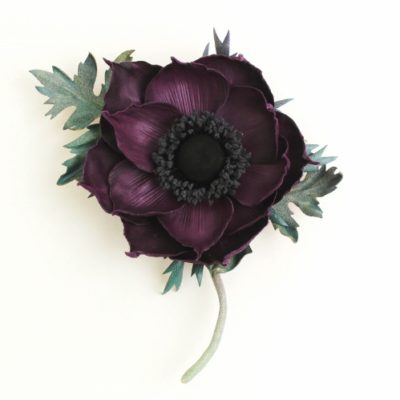 purple leather anemone corsage