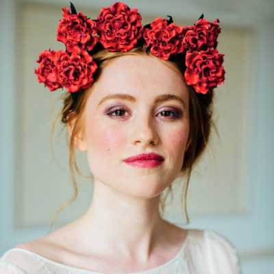 Red leather rose crown headband