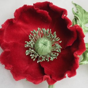 red velvet poppy brooch detail