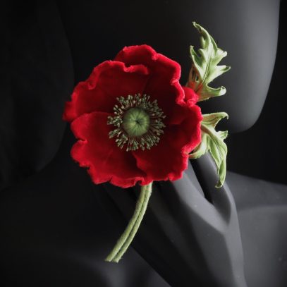 red velvet poppy brooch