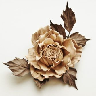 leather rose brooch
