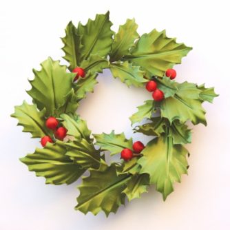 Christmas brooch silk holly