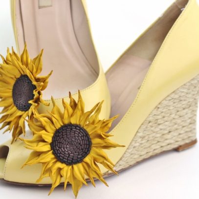 Leather sunflower shoe clips