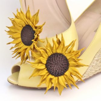 Leather sunflower shoe clips