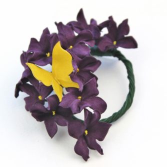 leather violets brooch