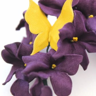 leather violets brooch