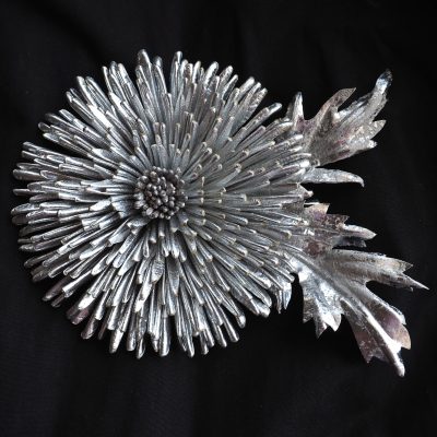 silver metallic leather chrysanthemum