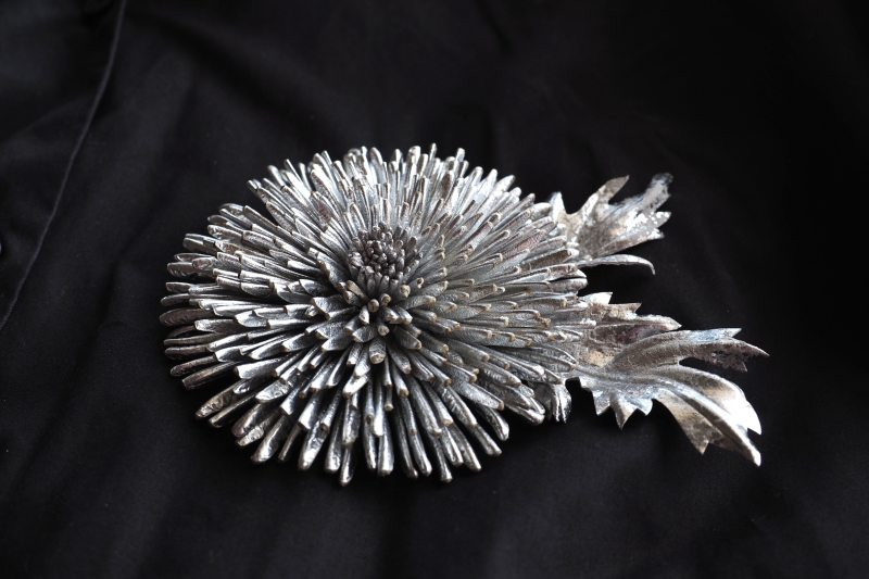 silver metallic leather chrysanthemum side