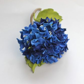 blue leather hydrangea brooch
