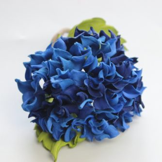 blue leather hydrangea brooch