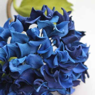 blue leather hydrangea brooch