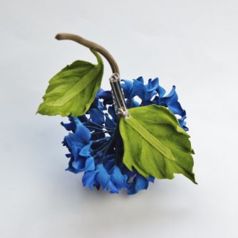 blue leather hydrangea brooch