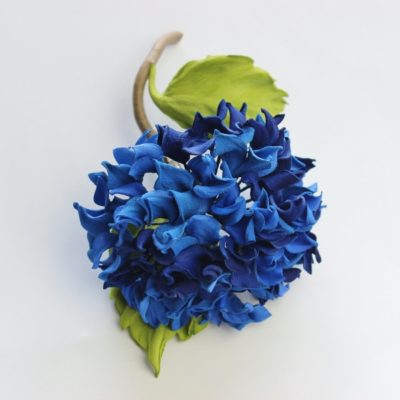 blue leather hydrangea brooch