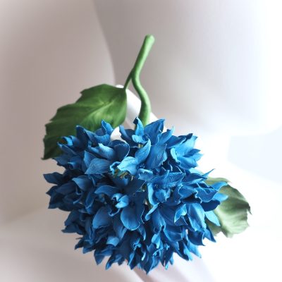 blue leather hydrangea brooch