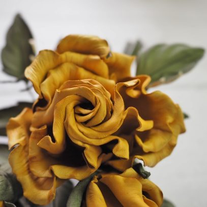 Spray of leather roses in yellow