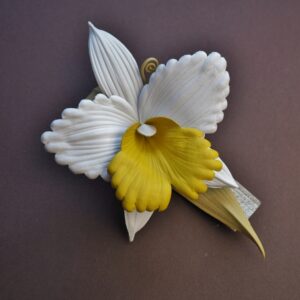 leather Cattleya orchid brooch
