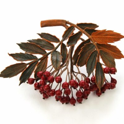 Leather rowan berry brooch