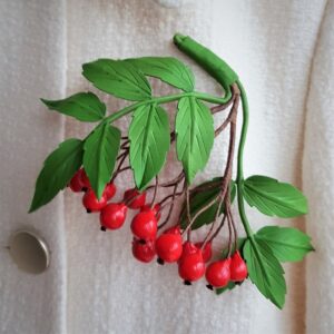 leather rowanberries brooch