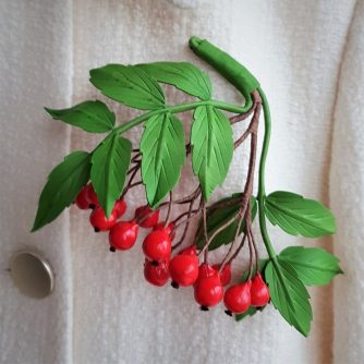 leather rowanberries brooch