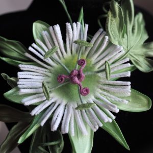 white passion flower brooch detail
