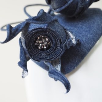 denim hat with roses